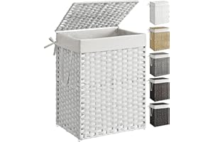 SONGMICS Laundry Hamper with Lid, 23.8 Gallon (90 L) Synthetic Rattan Clothes Laundry Basket with Lid and Handles, Foldable, 