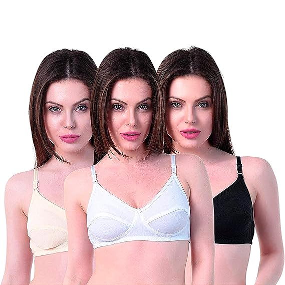 CEE 18 Womens Full Cup Cotton Hosiery Feeding Bra Combo - Pack of 3