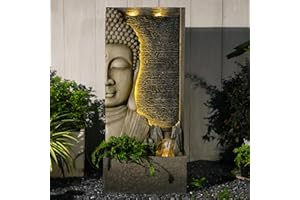 Tankana 47.5" Buddha Water Fountain Outdoor with LED Lights, Large Zen Garden Waterfall Feature with Double Bubblers and Stream, Resin Statue for Patio, Yard, Porch, Meditation Decor
