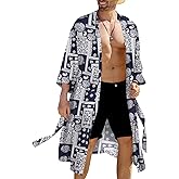 COOFANDY Men's Lightweight Kimono Robe Japanese Bathrobes Open Front Long Cardigan Cloak with Belt