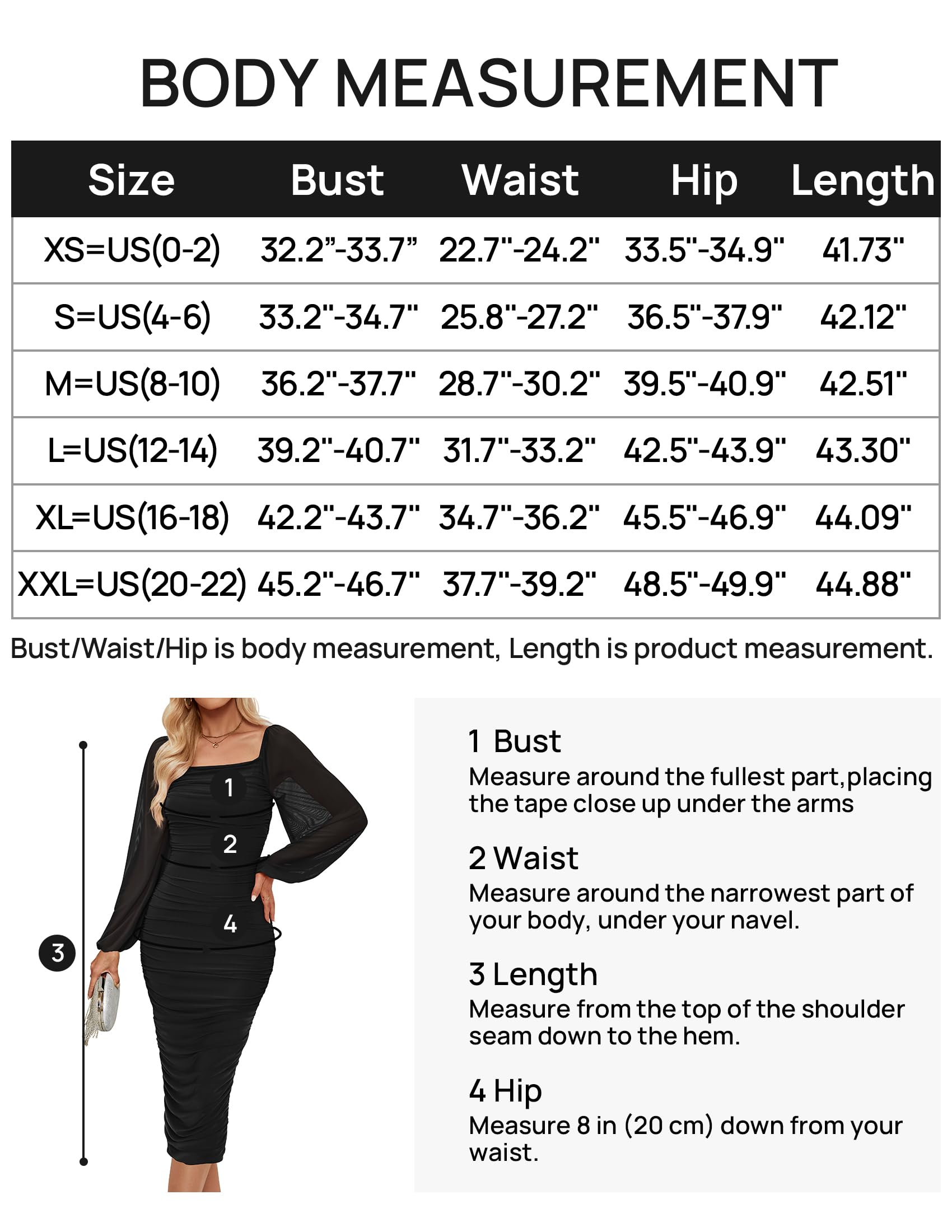 ZESICA Women's Sexy Ruched Bodycon Midi Dress Long Puff Sleeve Square Neck Backless Cocktail Party Wedding Dresses