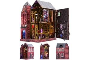 GATTLELIC Book Nook Kit, DIY Miniature House Dollhouse Crafts Kit for Adults and Teens, Magic Castle 3D Wooden Puzzle Booknook Build Bookshelf Decor, Gifts for Family and Friends（Arcane Sprire）