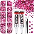 6100Pcs Resin Rhinestones for Crafting with 2Pcs 10ml B7000 Jewelry Glue, 1 Box Flatback Crystals Diamond (Hot Pink) for Bedazzling Crafts DIY Nail Art Non Hotfix Gems for Clothing Shoes