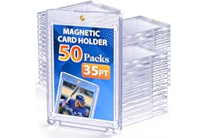 SAMYUCHO 50ct Magnetic Card Holders, 35pt Magnetic Trading Card Protectors U-V Protection Display Cases, Hard Plastic Sleeves for Sports Game MTG Standard Cards
