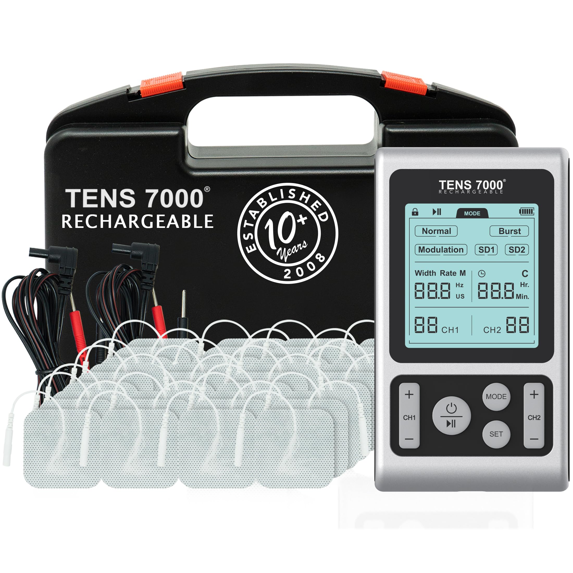 Photo 1 of TENS 7000 Rechargeable TENS Unit Muscle Stimulator, 48 Pack Electrodes and Pain Relief Device - Advanced TENS Machine for Effective Back Pain Relief, Nerve Pain Relief, Muscle Pain Relief