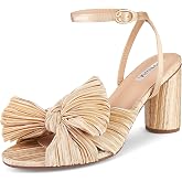 VIMISAOI Bow Pleated Heeled Sandals Women Open Toe Block Chunky Heel | 2.16" Heel Height &middot; Ankle Buckle Strap &middot; Synthetic Upper &middot; Bridal Dress Shoes &mdash; 5 Colors, Wedding, Party to Office
