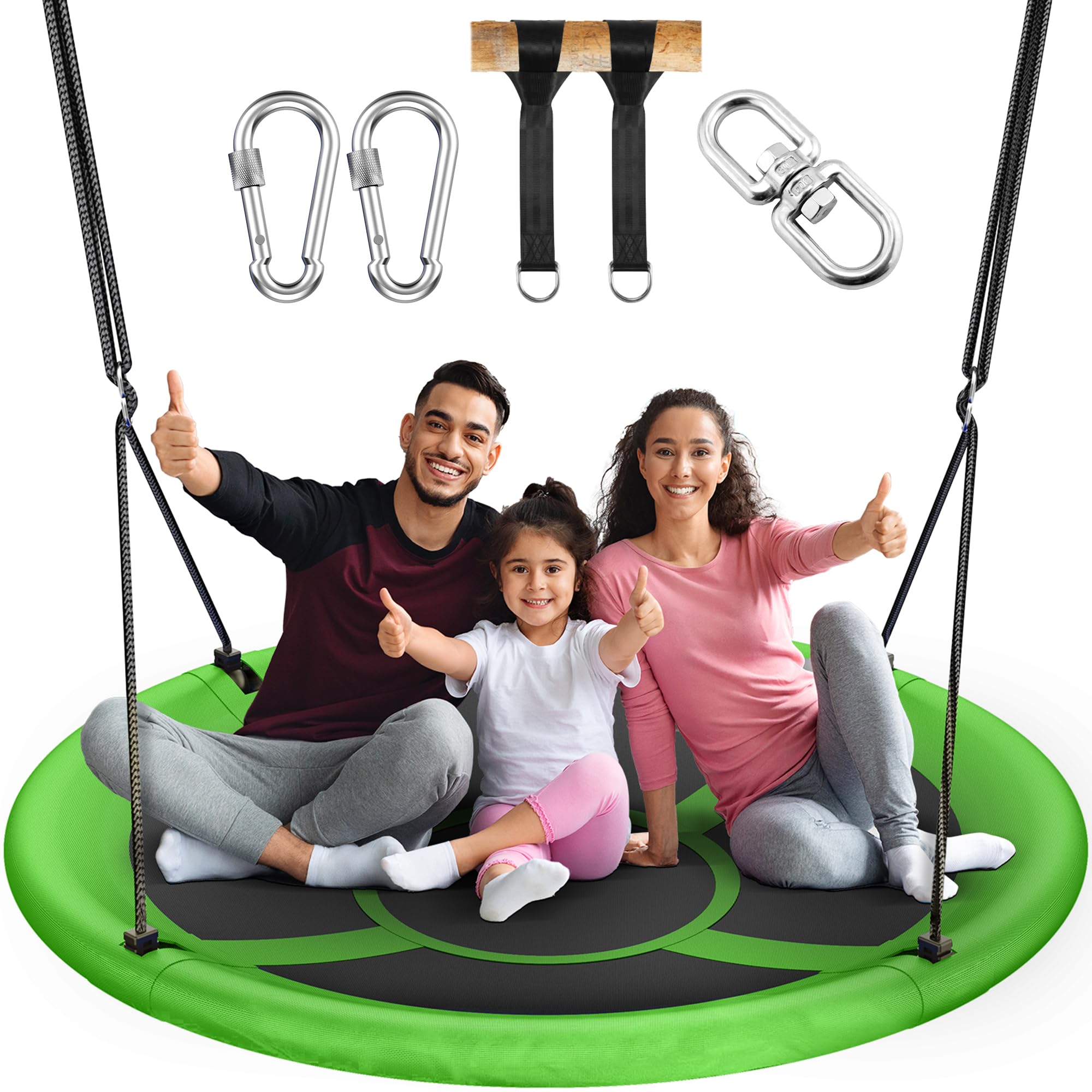 Everyfun 43″ Saucer Tree Swing for Kids Adult, 700lbs Weight Capacity, Waterproof Flying Saucer Swing with Adjustable Hanging Straps, Swing Seats for Backyard Outdoor Indoor Playground, Green