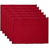 DII Basic Everyday Ribbed Tabletop 100% Cotton, Placemat Set, 13x19, Cardinal Red, 6 Piece