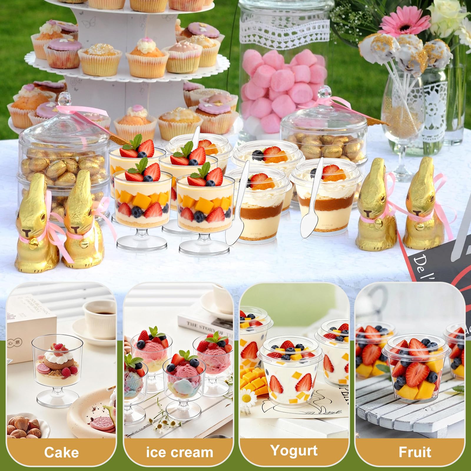 Condition photo showing New/Like New for mwellewm 230 pcs dessert cups with lids, 5 oz clear parfait cups with spoons small plastic desert cups mini shooter cups for party dessert table appetizer serving fruit cup ice cream cake pudding 5oz 230 pcs