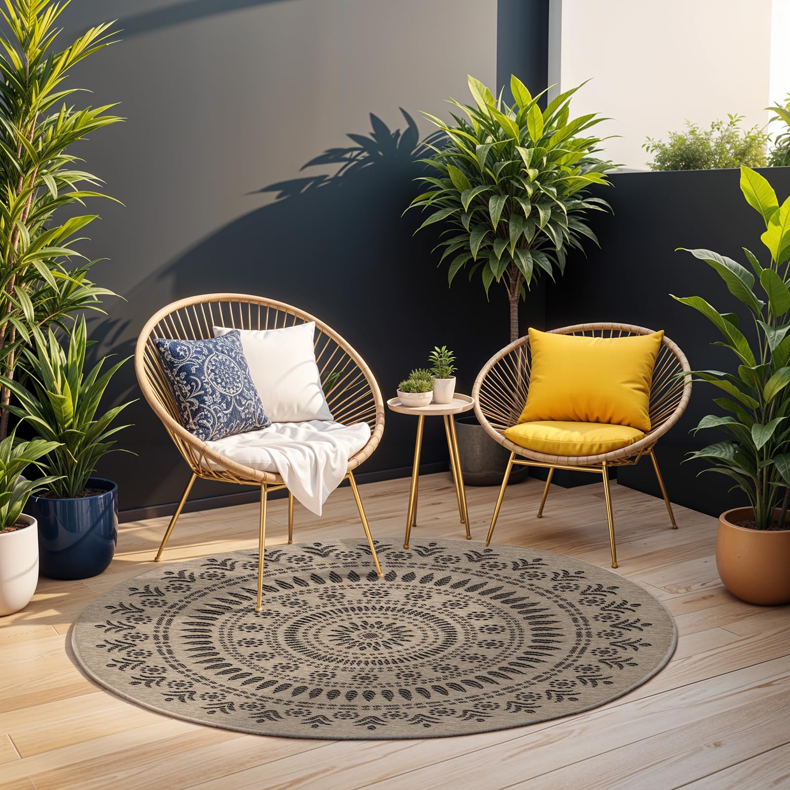 Livabliss Tavira Indoor Outdoor Rug - Large Boho Rugs for Living Room 160x213 cm Dining, Kitchen Carpet, Patterned Neutral and Coloured Rugs, Waterproof, Stain Durable - Beige and Black