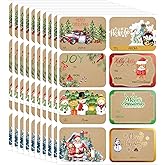 AuroTrends Jumbo Christmas Name Tags Stickers 80 Pcs/8 Designs- Kraft Name Tags for Christmas Presents Christmas Tags Stickers with Relective Metallic Foil