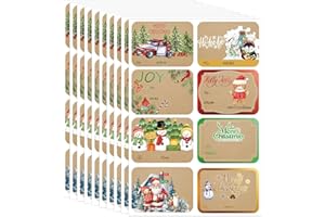 AuroTrends Jumbo Christmas Name Tags Stickers 80 Pcs/8 Designs- Kraft Name Tags for Christmas Presents Christmas Tags Stickers with Relective Metallic Foil