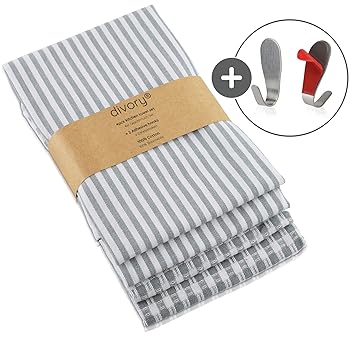DIVORY 4er Set Geschirrtücher I 100% Baumwolle I 40x60 cm I grau weiß I gestreift kariert I Küchentücher I Geschirrhandtücher