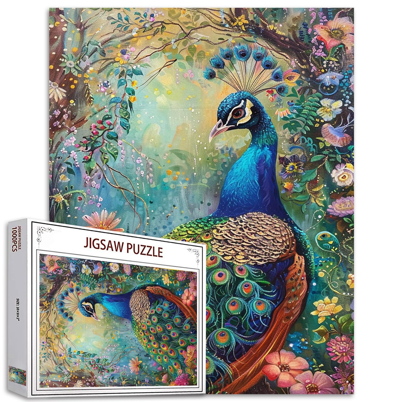 Tucocoo Peacock Jigsaw Puzzles 1000 Pieces Jigsaw Puzzle for Adults Abstract Floral Feather DIY Decoration