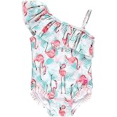 RuffleButts Girls UPF50+ Sun Protection One Shoulder Single Ruffle One Piece Swimsuit