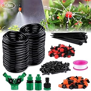 Philonext Drip Irrigation,100ft /30M Garden Irrigation System, Adjustable Automatic Micro Irrigation Kits,1/4" Blank Distribution Tubing Hose Suit for Garden Greenhouse, Flower Bed,Patio,Lawn (30M)