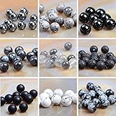 Massive Beads 80PCS Natural Crystal Beads 10 Black Color Material Stone Gemstone Round Loose Energy Healing Beads with Free Crystal Stretch Cord for Jewelry Making (Black Gems, 10MM)