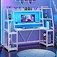 SEDETA White Gaming Desk 65.7'' with LED Lights, Hutch and Storage Shelves, Computer Desk with Monitor Stand, Large PC Gamer Desk Workstation, Ergonomic Gaming Table for Bedroom, Living Room