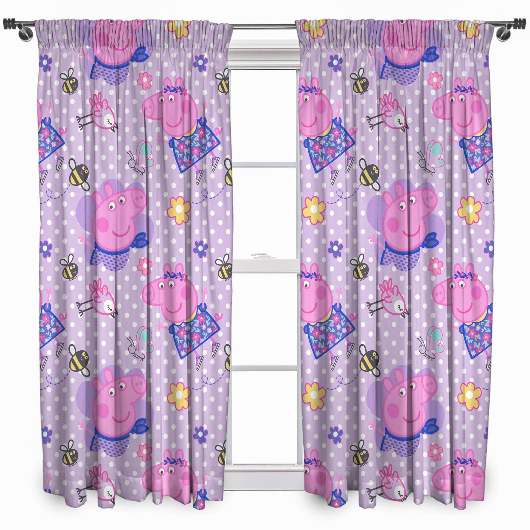 Peppa Pig Happy' 54 Inch Curtain Set, Fabric, Multi-Colour, 137 x 0.03 x 168 cm