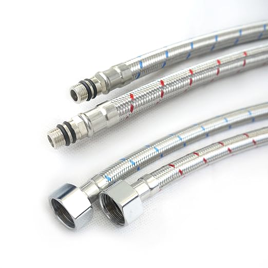 Tuyaux Flexibles Raccord évier - 1/2" BSP - 300mm - Acier Inox 304 - Pour Robinet Mitigeur