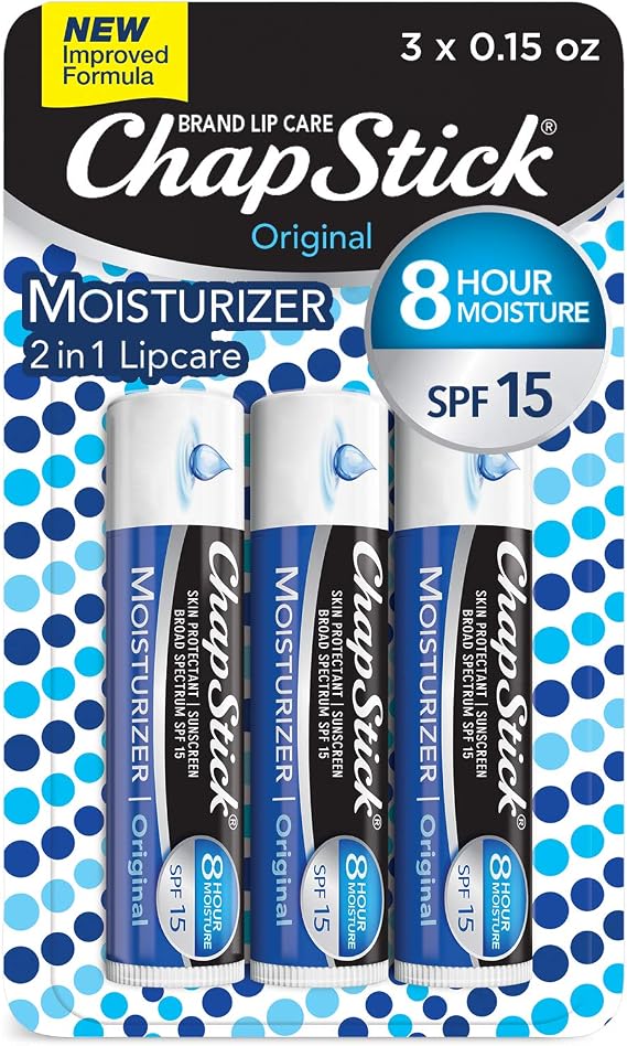 ChapStick Lip Moisturizer and Skin Protectant (Original Flavor, 1 Blister 3 Count) Lip Balm Tube, Sunscreen, SPF 15, 3 Count (Pack of 1)
