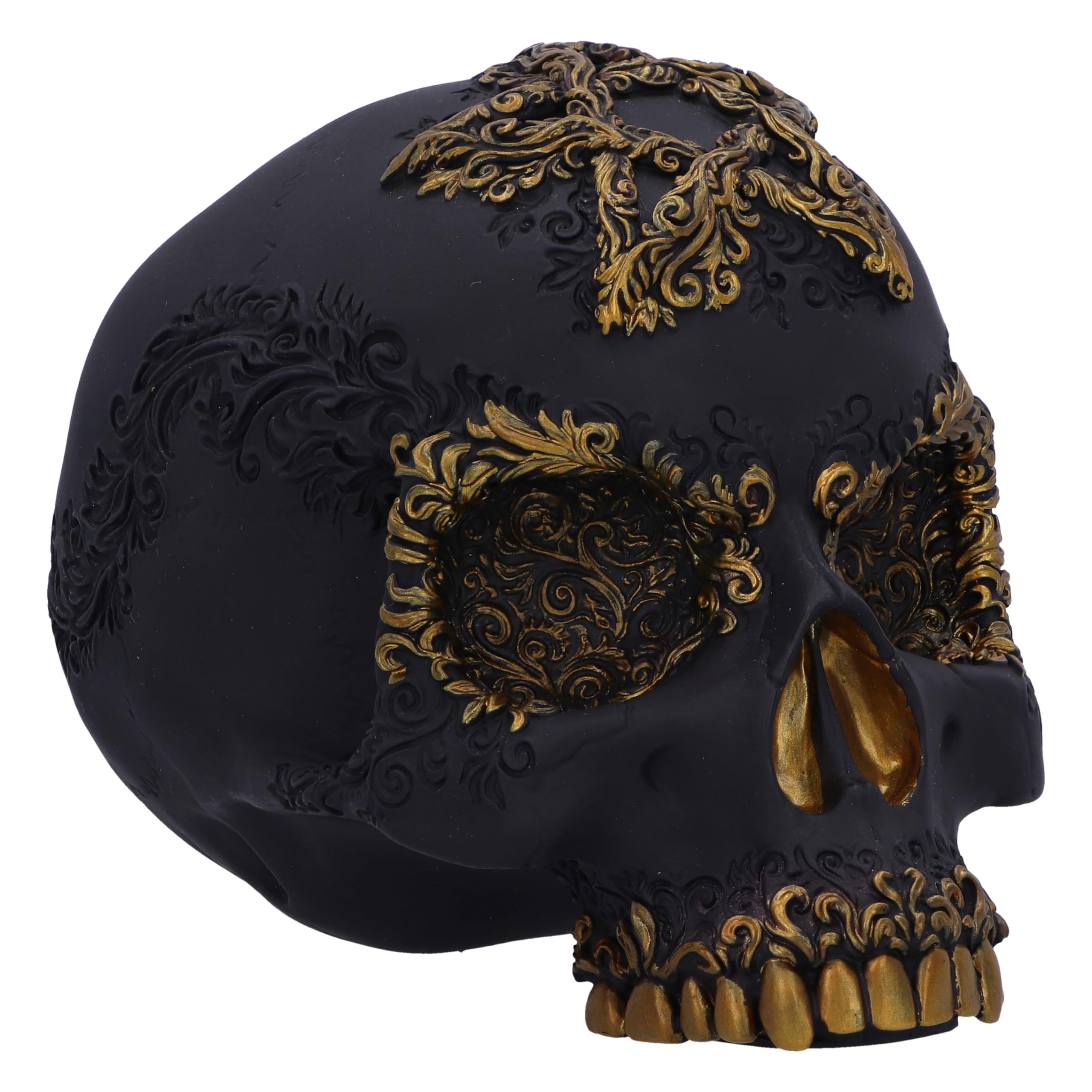 Nemesis Now Divine Demise Skull Figurine 15.5cm, Resin, Black & Gold, Baroque Style Skull Ornament, Gothic Décor, Cast in the Finest Resin, Expertly Hand-Painted