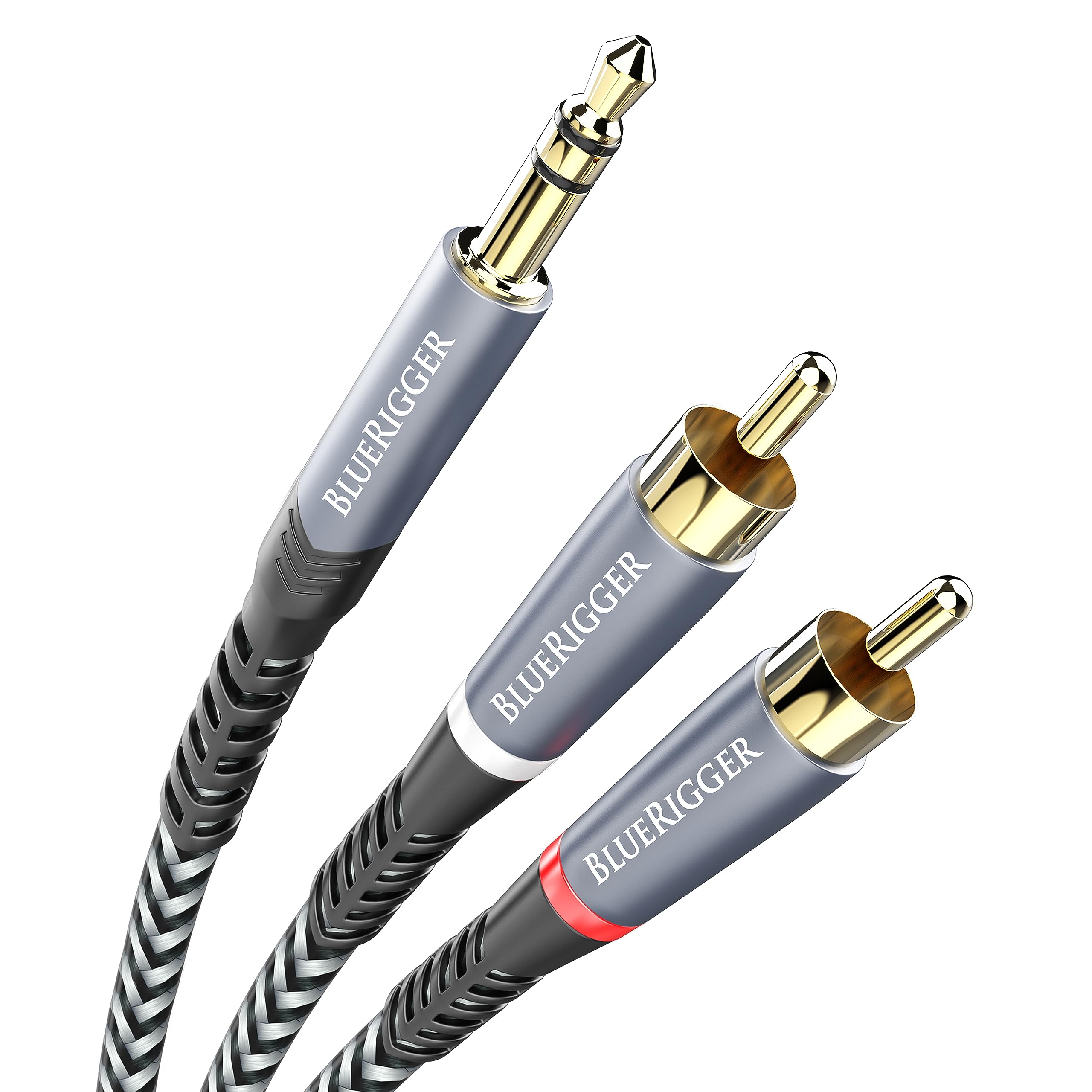 BlueRigger 3.5mm to RCA Audio Cable, 3M - (Male Stereo RCA to AUX, 2 RCA Y Splitter Cord, 2RCA Headphone Jack Adapter) - Compatible with Phone, MP3 Player, HDTV, Laptop, Home Theater, Speaker