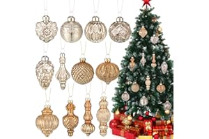 Soaoo 12 Pcs Mercury Glass Christmas Ornaments Drop Glass Christmas Ornaments Party Hanging Christmas Finials for Xmas Holiday Wedding Home Indoor Decorations