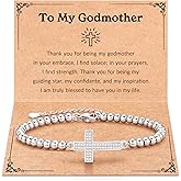 LAVEIR Adjustable Metal Bead Bracelet with Zircon Cross Charm and Blessing Card - Godmother Gift, Includes Christmas, Mother's Day & Birthday Options from Godchild