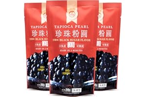 WUFUYUAN (PARTY TIME) WuFuYuan Boba Tapioca Pearls, Black Sugar Flavor, Quick Cook Bubble Tea Boba, Microwave Ready in 3 Minutes, 8.8 oz (3 Packs)