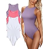 OQQ Women's 3 Piece Bodysuits Sexy Ribbed One Piece Sleeveless Halter Neck Tops Leotard Summer Trendy