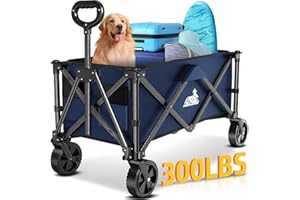 NBONEBS Collapsible Wagon Cart Foldable with 300lbs Load-Bearing, Heavy Duty Folding Wagon Carts with All Terrain Wheels, Utility Beach Wagon for Outdoor Garden, Camping Shopping Sports, Blue