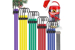 WORKPRO Bungee Cords Heavy Duty Outdoor - 22 PCS Bungee Cords with Hooks in a Storage Jar Includes 10", 18", 24", 30", 36", 48" Bungie Cord Bundle Assortment with Metal Hook