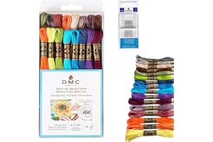DMC Embroidery Floss, DMC Embroidery Thread Pack,Exclusive Colors,Kit Bundle with Cross Stitch Hand Embroidery Needles Size 2