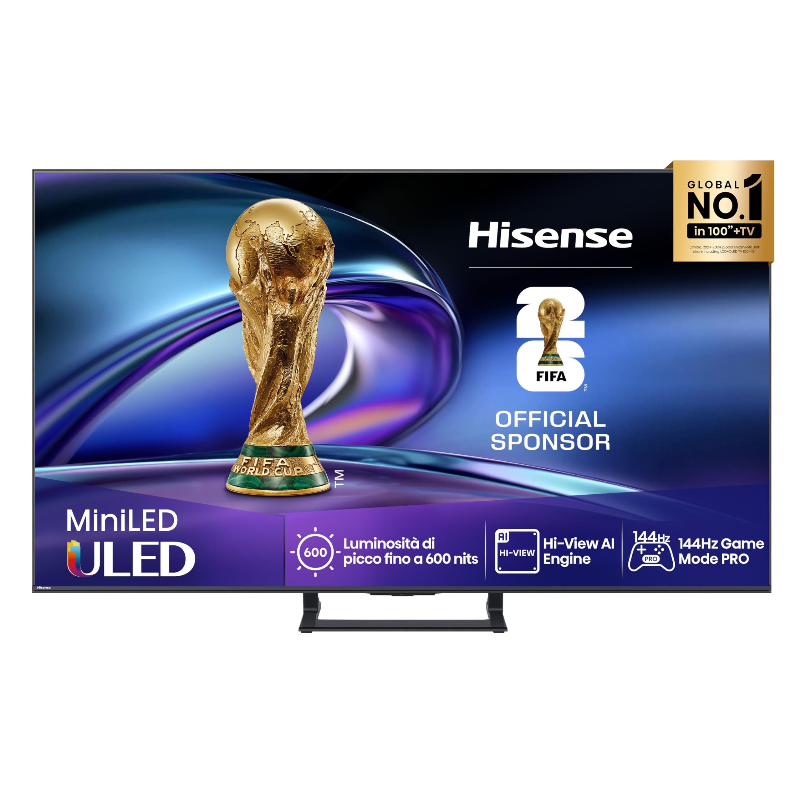 Hisense TV 65" Mini-LED 144Hz 4K 2025 65E8Q, Smart TV VIDAA U8, Dolby Vision IQ, HDR 10+ Adaptive, 144Hz Game Mode PRO, Dolby Atmos 2.1 con Subwoofer, Alexa Built-in, VIDAA Voice, lativù 4K, 65''