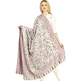 Exotic India Women Reversible Jamawar Wool Shawl with Woven Flowers | Ethnic Beautiful Floral Weave Stole, Dupatta