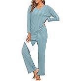 PrinStory Womens Pajama Sets Long Sleeve Lounge Set 2 Piece Pajamas Fall Winter Pjs for Woman Loungewear with Pockets