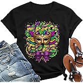 Women Mardi Gras Shirts Mask Graphic Fat Tuesday Tshirt Carnival Party Happy Mardi Gras Tops