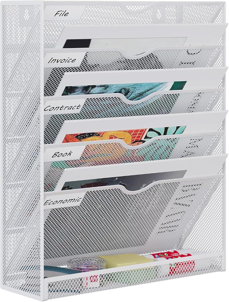 EasyPAG Metal 6 Tier A4 Wall Mounted Document Holder White