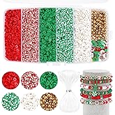 Christmas Clay Beads for Bracelets - 5000 Pcs Christmas Beads, 30 Xmas Charms, 100 Gold Spacer Bead, Red Green Heishi Bead Kit for DIY Christmas-Bracelet Making Kit & Jewelry Crafts