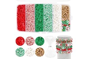 BABYCOP Christmas Clay Beads for Bracelets - 5000 Pcs Christmas Beads, 30 Xmas Charms, 100 Gold Spacer Bead, Red Green Heishi Bead Kit for DIY Christmas-Bracelet Making Kit & Jewelry Crafts
