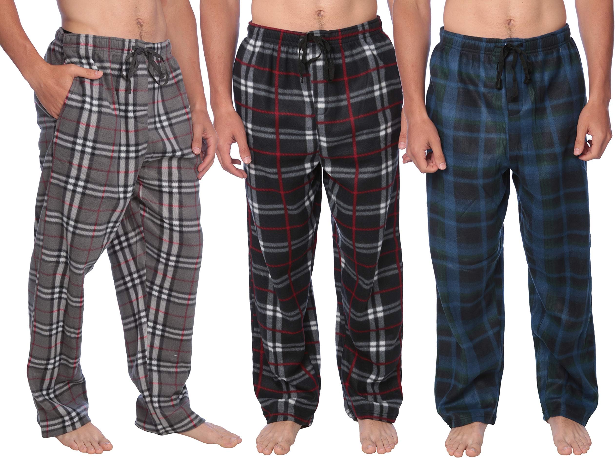 Active Club Men's PJ Pajama Fleece Lounge Plaid Bottoms Pants Microfleece (Single or 3 Pack), 12 Colors
