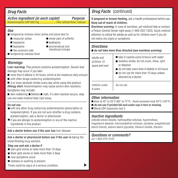 AMAZON BASIC CARE ACETAMINOPHEN EXTENDED-RELEASE TABLETS, 650 MG, 100 COUNT (PACKAGING MAY VARY)