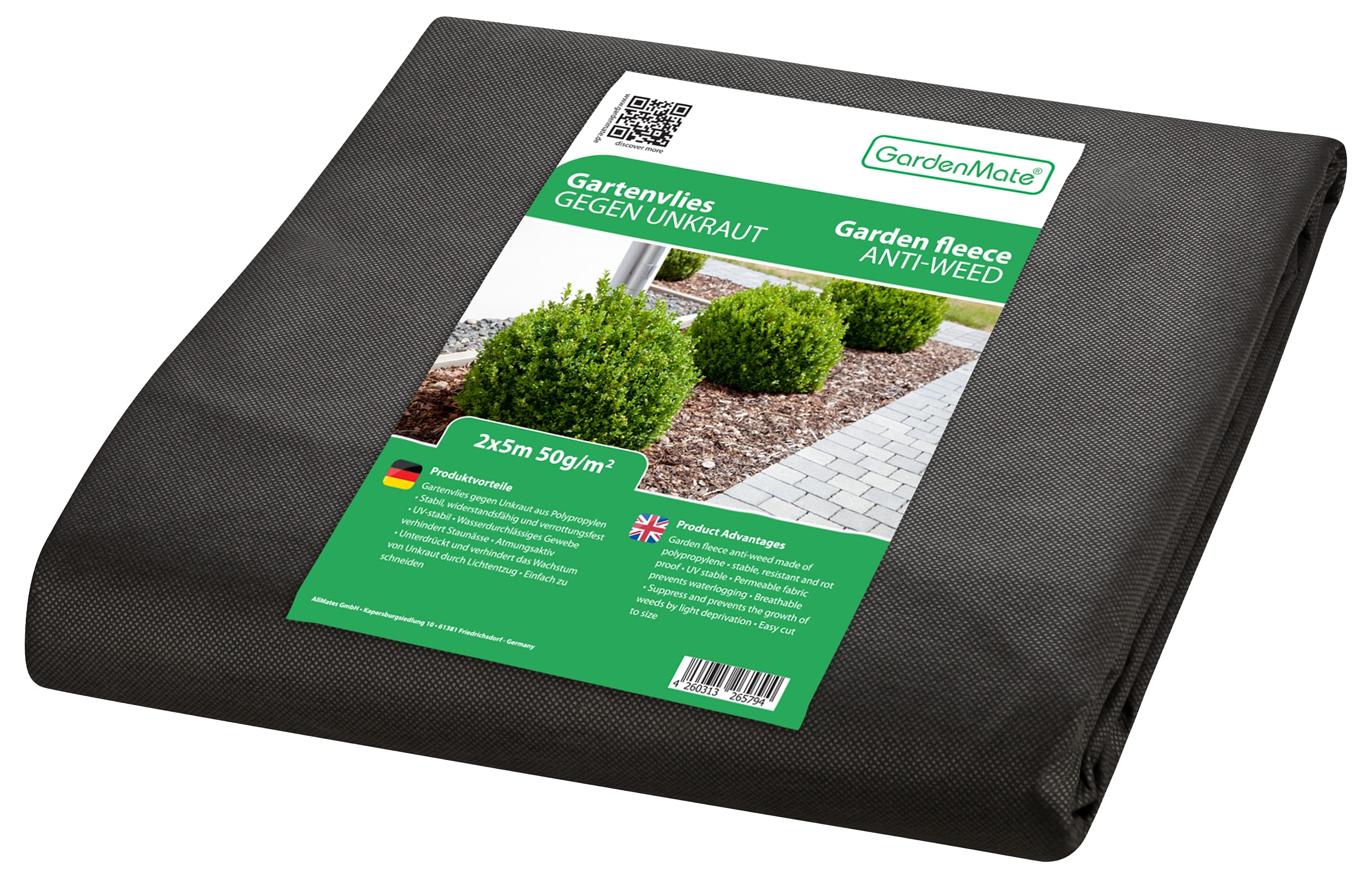 GardenMate 2m x 5m sheet non-woven 50g/m² weed control fabric - Tear-resistant - High UV stabilisation - Water permable