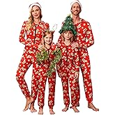 Ekouaer Christmas Matching Family Onesie Pajamas Hoodie One Piece Pajamas Zipper Thermal Sleepwear with Pockets Family Red Elk Print M