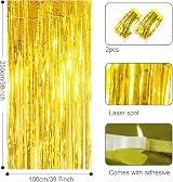 YAAVAAW Glitter Gold Tinsel Curtain 2 Pack 3.2x8.3ft Backdrop Door Fringe view 2