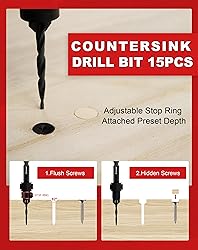 EZARC Countersink Drill Bit Set, 15 PCS Tapered
