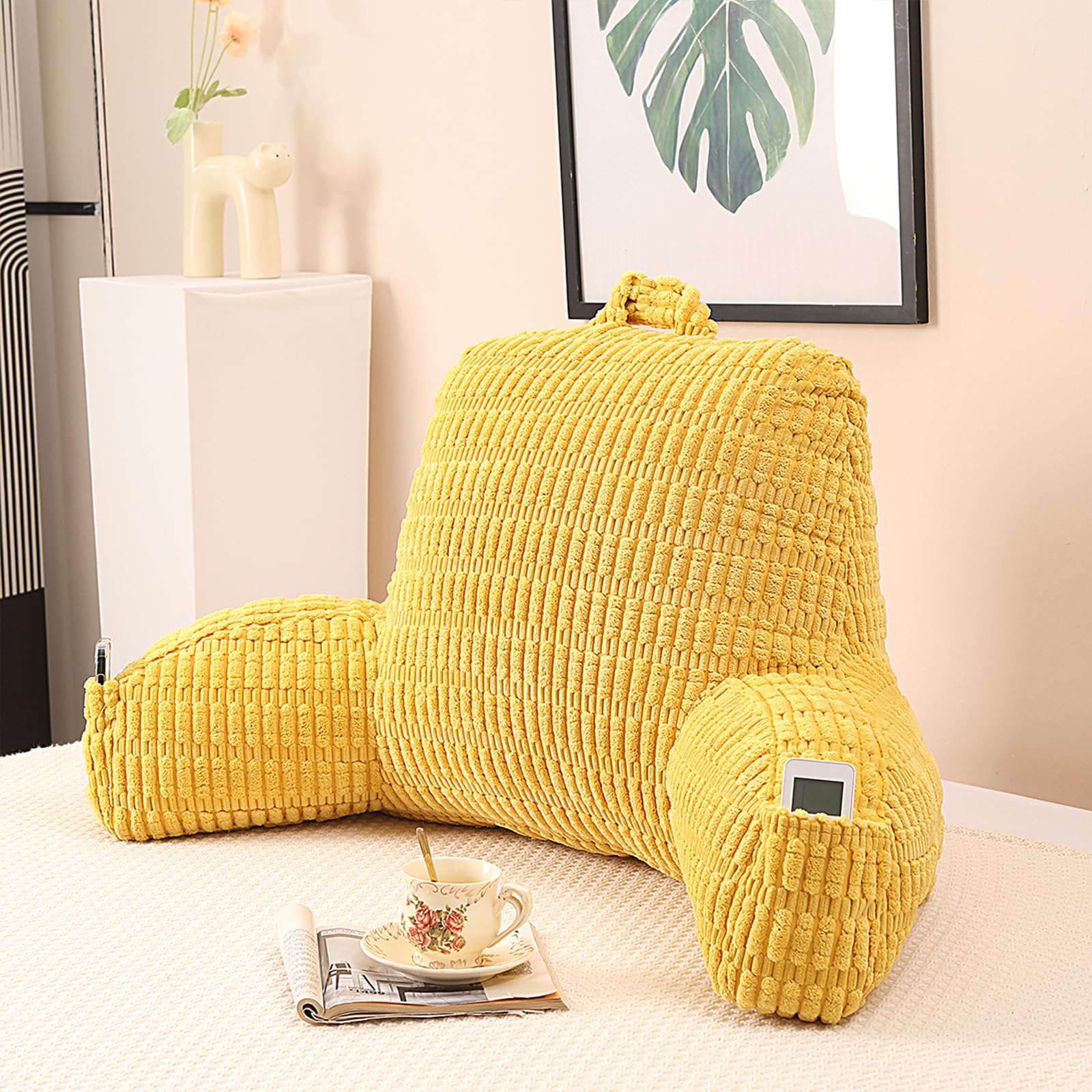 Photo 1 of PAJEO Reading Pillow for Sitting in Bed, Large Backrest Reading Pillow with Polypropylene Cotton (Bright Yellow Corduroy, Standard(17inch))