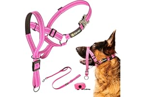 Zevey Dog Headcollar With Leash And Safety Strap Stops Heavy Pulling On The Leash Padded Reflective Head Halter For Small Medium Large Dogs Adjustable Head Harness For Training And Walking, (XL, Pink)