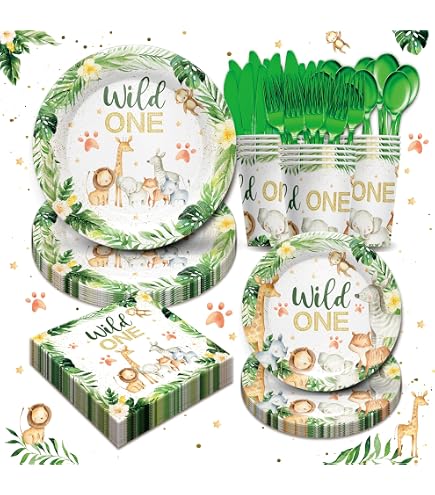 Déco Anniversaire Safari Jungle LSJDEER - Service 20 Assiettes Nappe Tasses | Thème Animaux Sauvages